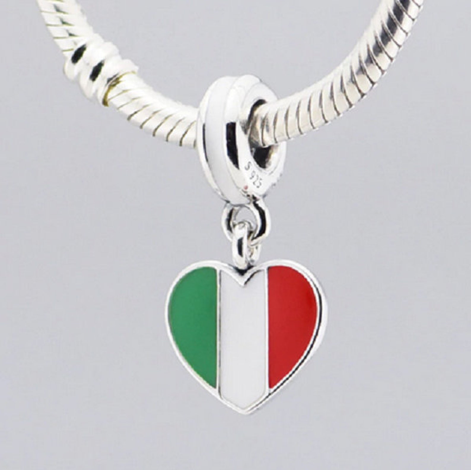 Italy Heart Flag Beads Charm 100 925 Sterling Silver Fit for Etsy