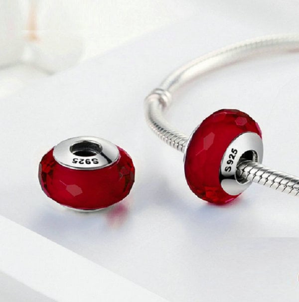Elegant Red Murano Glass Beads Charm 100 925 Sterling Silver Etsy