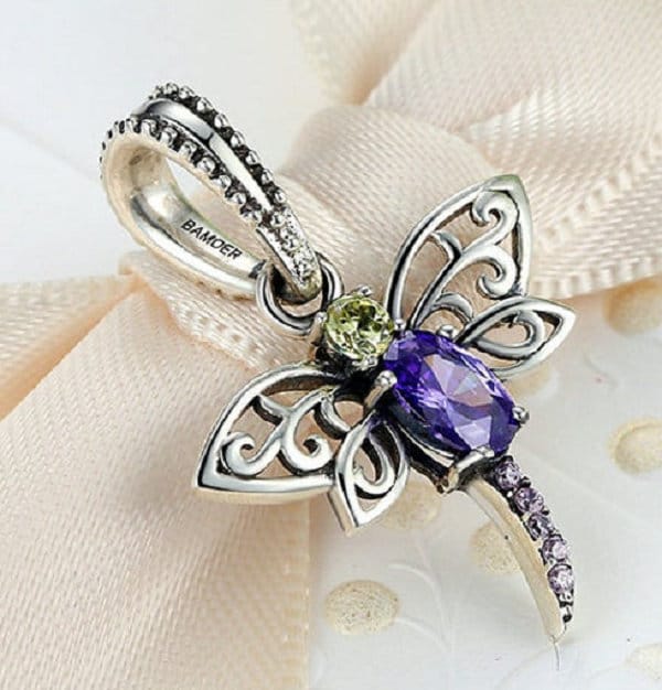 BAMOER Fine S925 Sterling Silver Purple glass Charm Bead Fit Bracelet Jewelry 