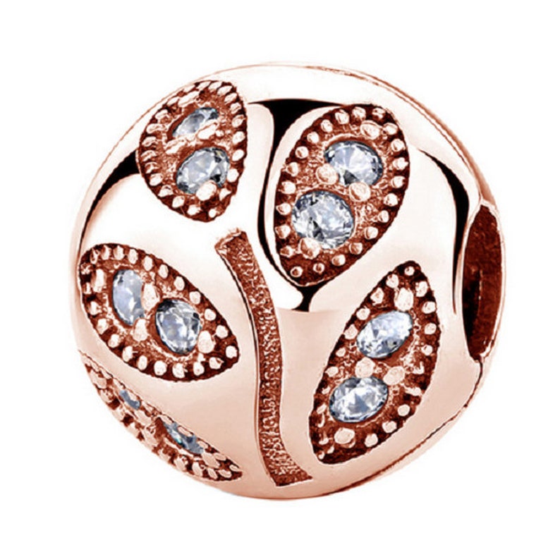 Sparkling Leaves Clip Charms Rose Gold Crystal Beads Charm Etsy
