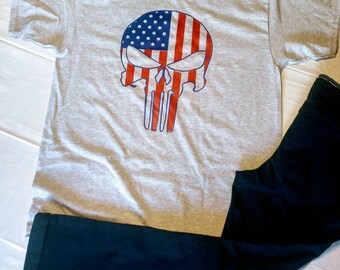 Punisher - American flag, skull, tshirt - multi item order discounts