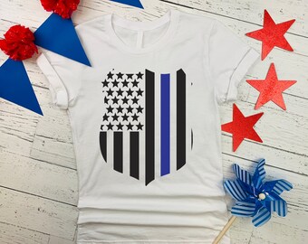 Thin Blue Line Police Officer Family Member / Relative, Girlfriend / Wife - Shield T shirt - Protect and Serve - Civil Servant Love