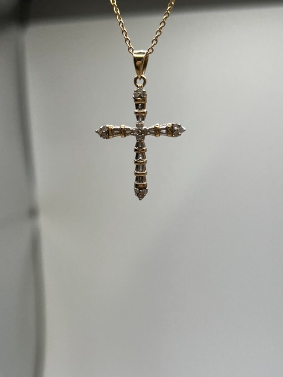 10K Two-Tone Vintage Diamond Cross with 1/4 Carat 