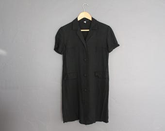 Black linen button mini dress (Size S)