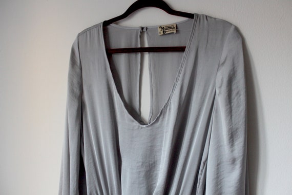 Silky silver bell sleeve mini dress