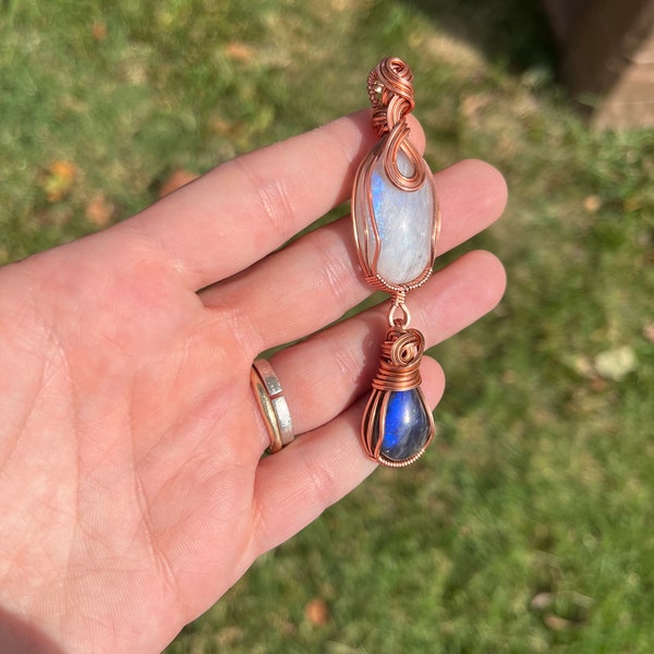 Moonstone and Labradorite Double Copper Pendant