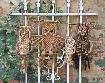 Macrame Owl Family Wallhangings