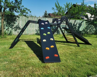 Large Climbing Equipment with Climbing Wall, Slide and Blackboard