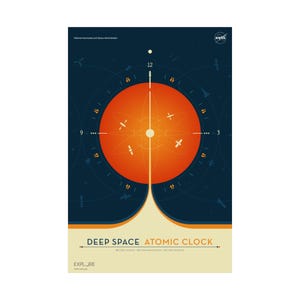 NASA Deep Space Atomic Clock Poster- Orange  Version- Retro JPL Space Technology Art - Vintage Science Print - Mid Century Modern Wall Decor
