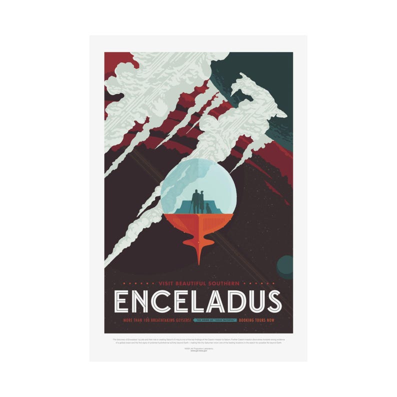 NASA Enceladus Poster – Retro Space Moon Travel Art, Mid-century Wall ...