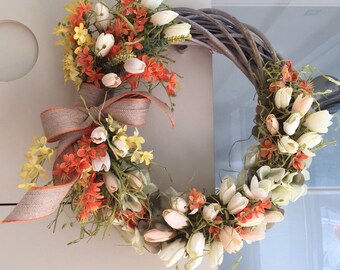 Mother's Day Gift,Front Door wreath,Flower composition,Spring Wreath,tulip wreath,Gift flower wreath,Gift Wreath,Summer Wreath,Home Decor