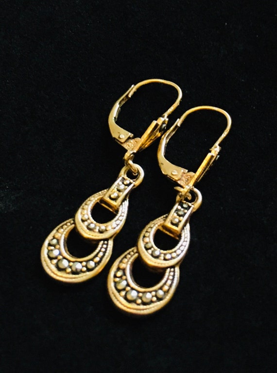 Art Deco Earrings, Marcasites, 18 Carat Gold, 835… - image 4