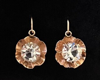 Wonderful Edwardian Art Nouveau dormeuse earrings, Rose gold flowers 375