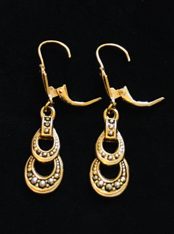 Art Deco Earrings, Marcasites, 18 Carat Gold, 835… - image 5