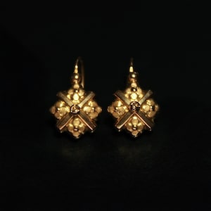 Antike Französische 18K Gold Blumen Dormeuse Ohrringe - Vintage Schmuck