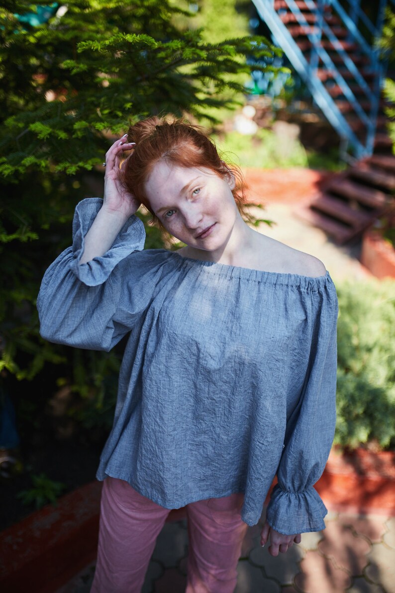 Linen Top Tunica Linen Maternity Peasant Blouse Open Shoulders
