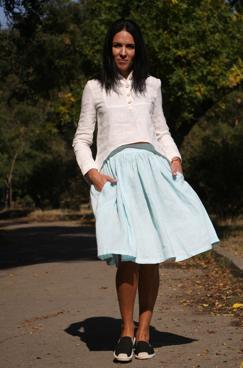 Autumn Linen Skirt with Pockets  Handmade by LinenStoryIris image 0