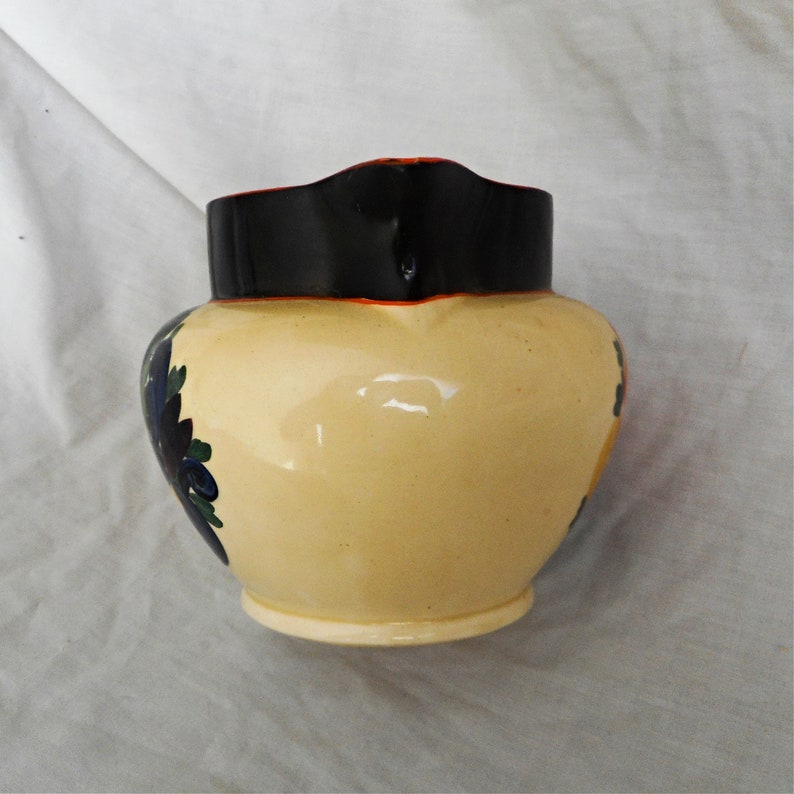 Rare Adams Titian Ware Royal Ivory Oretonne Pattern with Black Border Hand Made Hand Painted Floral Pottery Pitcher Ewer ca 1920s MAKE OFFER