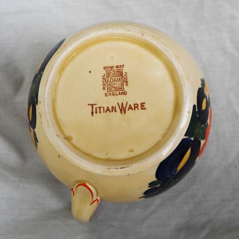 Rare Adams Titian Ware Royal Ivory Oretonne Pattern with Black Border Hand Made Hand Painted Floral Pottery Pitcher Ewer ca 1920s MAKE OFFER
