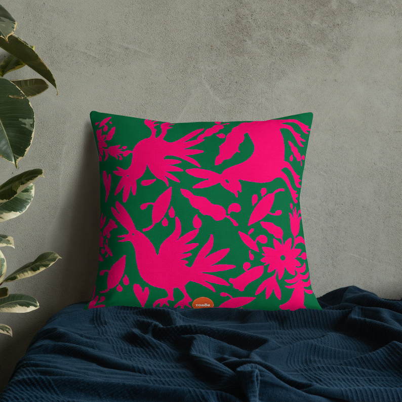 Otomi Pillow Pink and Emerald