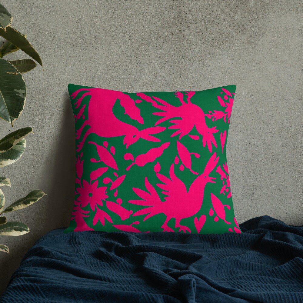 Otomi Pillow Pink & Emerald