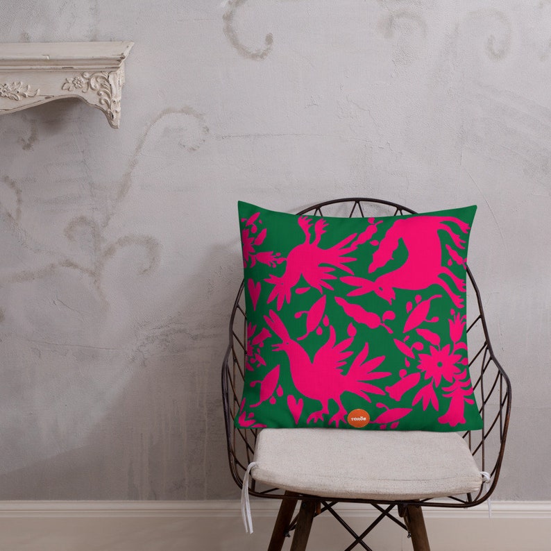 Otomi Pillow Pink and Emerald