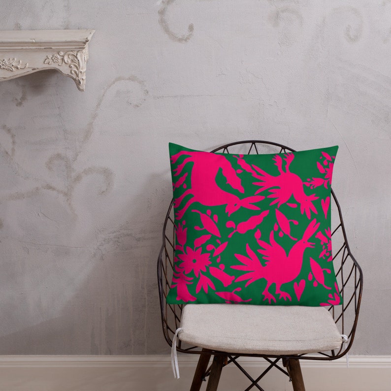 Otomi Pillow Pink and Emerald