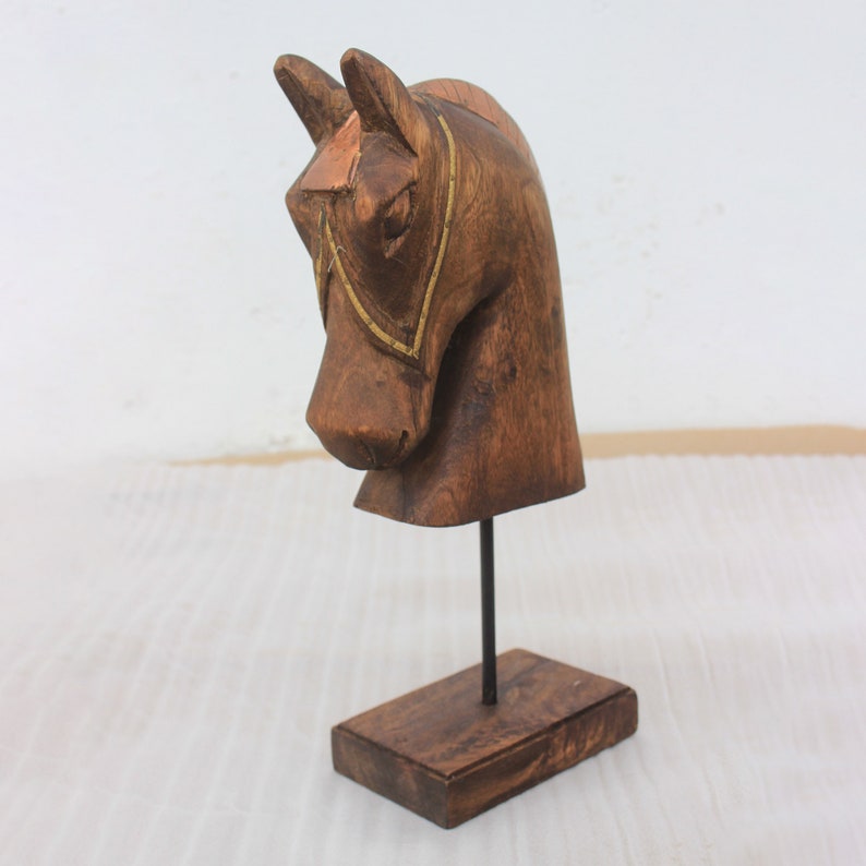 Rustic Handcrafted wooden Horse Face Statue Horse Head Stand Sculpture Home Decor Table decor Figure