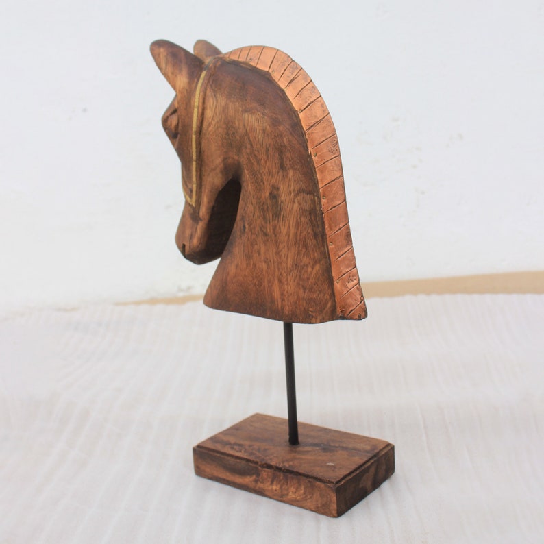 Rustic Handcrafted wooden Horse Face Statue Horse Head Stand Sculpture Home Decor Table decor Figure