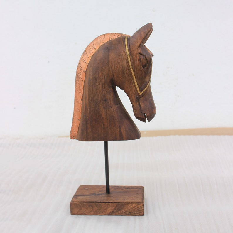 Rustic Handcrafted wooden Horse Face Statue Horse Head Stand Sculpture Home Decor Table decor Figure