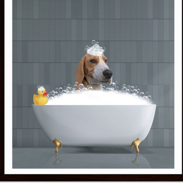 Beagle Dog | Beagle in a Bathtub | Dog Gift | Funny Cute Dog | Dog Lover Gift | Funny Bathroom | Bathroom Humor | Animal Portrait