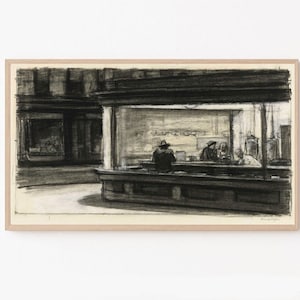 Frame TV Art Edward Hopper 4k Digital Instant Download Preliminary Sketch of his Famous ‘Nighthawks’ Painting