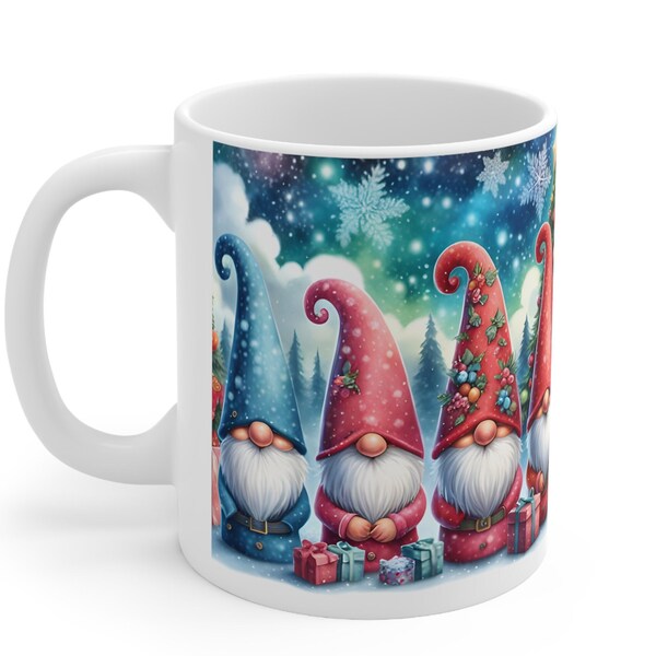 Christmas Gnomes Mug Wrap Sublimation Designs PNG Format, Suitable for 11oz and 15oz Mugs. Festive Mug Template  Cute Christmas Press Design