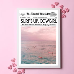 Coastal Cowgirl Wall Art | Dorm Retro Decor | Newspaper Print | Western Wall Vintage Art | Printable Wall Art