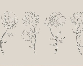 Marco TV Flor Dibujo Digital Samsung Marco TV Arte / Arte neutral para TV / Arte beige minimalista / Arte Boho floral mínimo