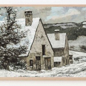 Samsung Frame TV Art / Winter Village Oil Painting