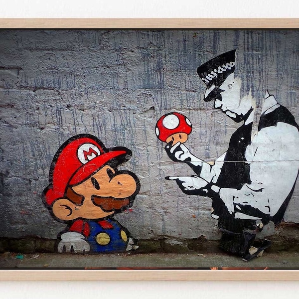 Illustration pour téléviseur avec cadre Samsung | Décoration murale Mario's Mushrooms de Banksy pour le cadre du téléviseur |  Téléchargement numérique