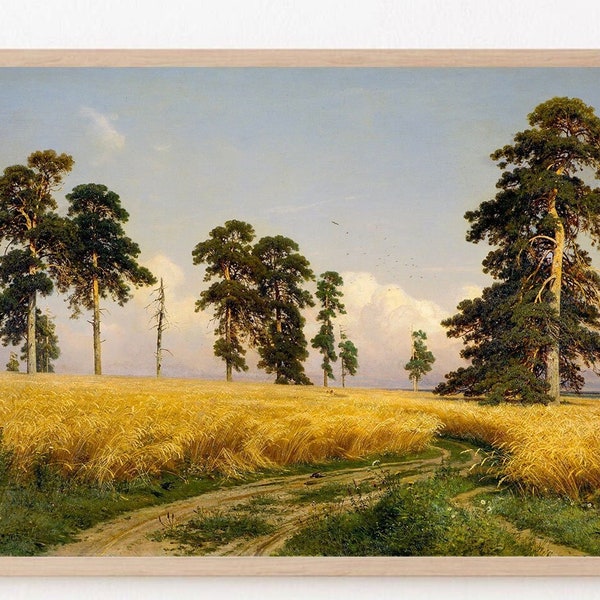 Samsung Frame TV art Digital Download Rye Fields vintage Peinture | Illustration télévisée de pins | Cadre Tv Art Nature Paysage