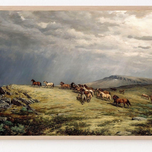 Wild Horses TV Art Digital for Samsung Frame TV Art | Mountain Vintage Art Western Theme Painting