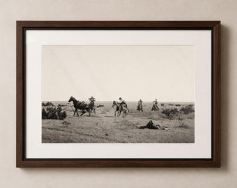 Cowboy Thrown from Horse Wall Art, Dramatic Vintage Western Print, Rustic Ranch Photography