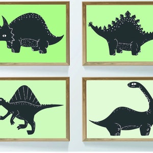 Girl&#39;s Nursery Room Dinosaur Art, Lime Green Dino Prints, Girl Dinosaur Bedroom Wall Art, Dinosaurs Prints, Digital Dinosaur Themed Art