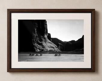 Canyon de Chelly Black and White Wall Art, Navajo Riders Photograph, Southwest Western Decor, Vintage Desert Print