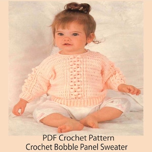 PDF Crochet Pattern Bobble Panel Toddler Sweater | Vintage Baby Sweater Crochet Pattern | Bobble Panel Sweater PDF Instant Download