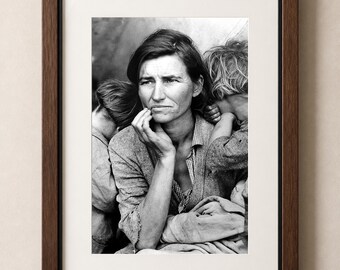 Migrant Mother Black and White Wall Art, Depression Era Photography, Vintage Portrait Print, Rustic Farmhouse Decor