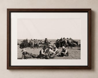 Cowboys at Rest Wall Art, Vintage Western Ranch Print, Sepia Cowboy Photography, Rustic Game Room Decor