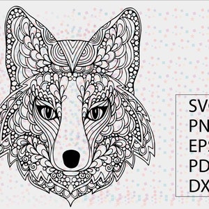 FROM BLACK AND WHITE TO COLOR  ・エグルストン Wolf Zentangle Svg Png Eps Dxf Cricut Silhouette Adult