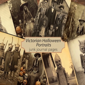 Halloween Junk Journal Seiten, digitales Scrapbook Papier Kit, viktorianische Portraits druckbare, gruselige Collage Sheet, Vintage Ephemera