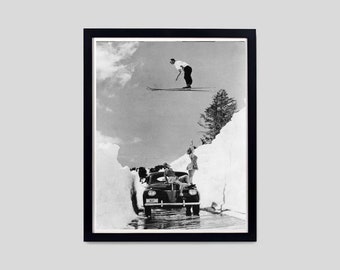 Printable Vintage Skiing Photo - Digital Download, Retro Ski Art, Ski Chalet Decor, Lodge Wall Art, Skiing Poster