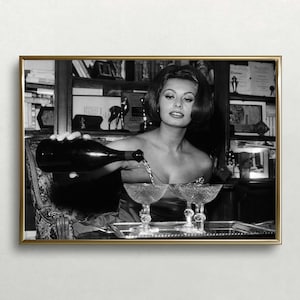 Impression de Sophia Loren Martini, art mural vintage, affiche de photographie en noir et blanc