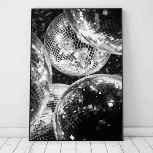 Disco Shining Sparkling Balls, Black and White Photography, Wall Art Decor Print, Vintage Retro Disco Ball Digital Download